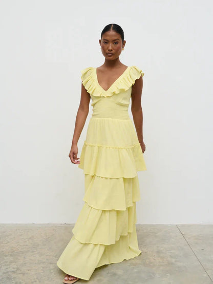 Opal Ruffle Maxi Dress (Lemon)