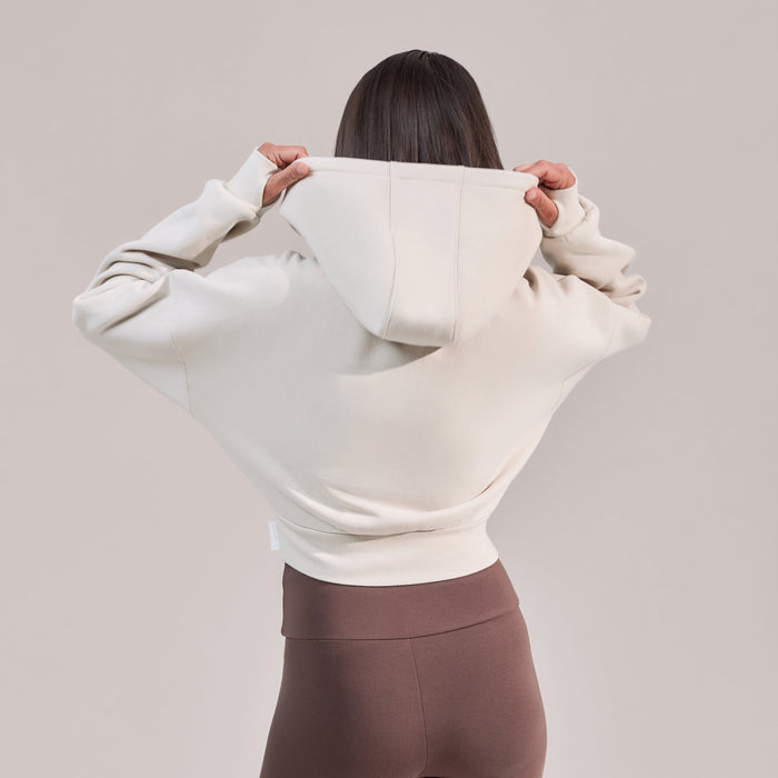 Organic Crop Zip Hoodie - Ecru