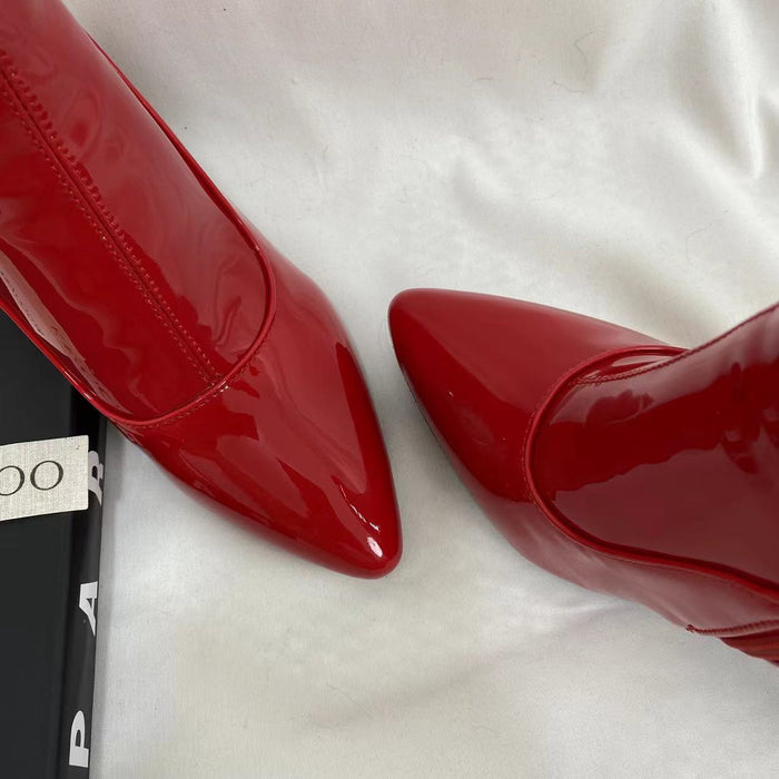 Patent Leather Pointed-Toe Ankle Boots
