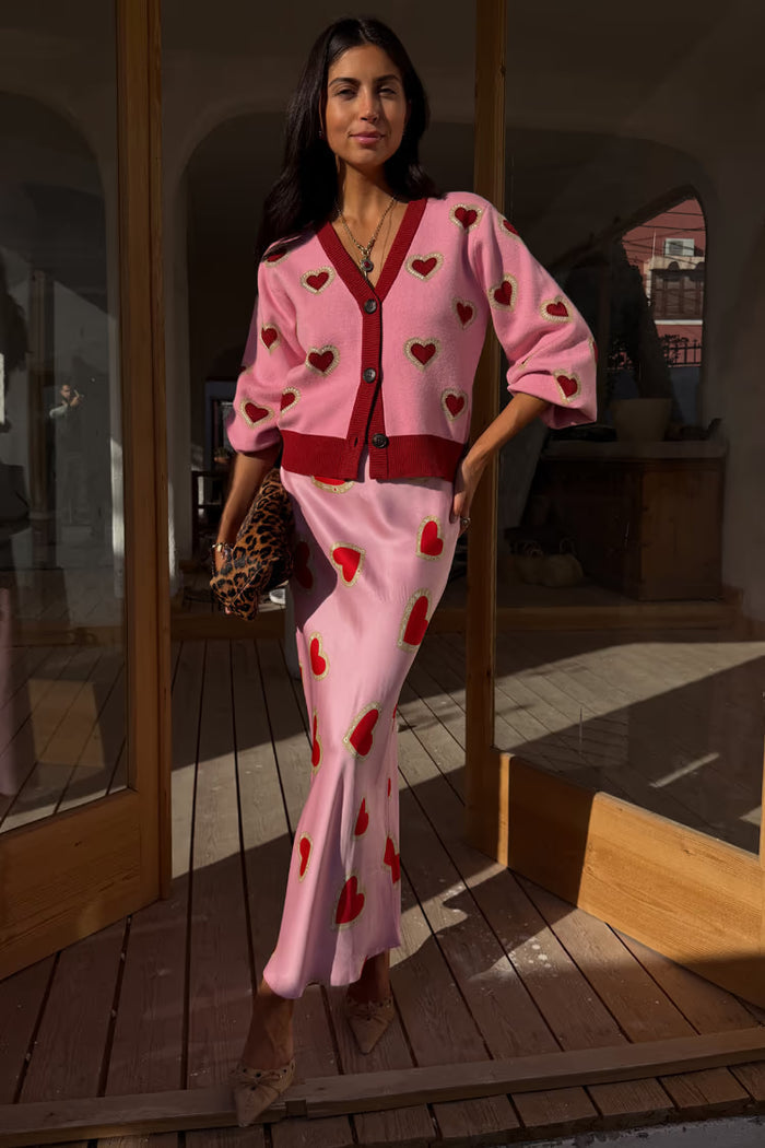 Pink Hearts Cardigan (Pink)