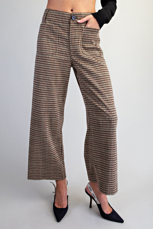 Plaid Patch Pocket Pants in Brown