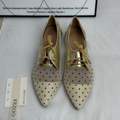 Pointed-toe net fabric lace-up shoes