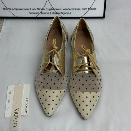 Pointed-toe net fabric lace-up shoes