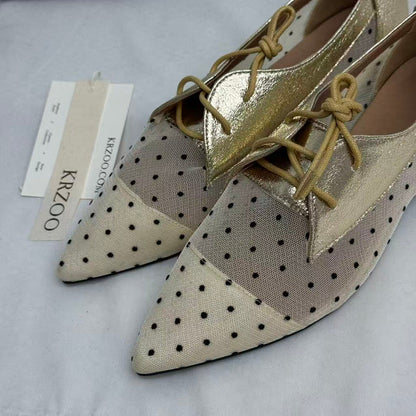 Pointed-toe net fabric lace-up shoes