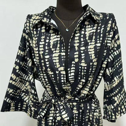 Printed Loose-Fit Satin Wide-Leg Jumpsuit