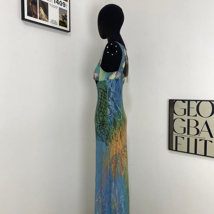 Printed Sleeveless Backless Dress