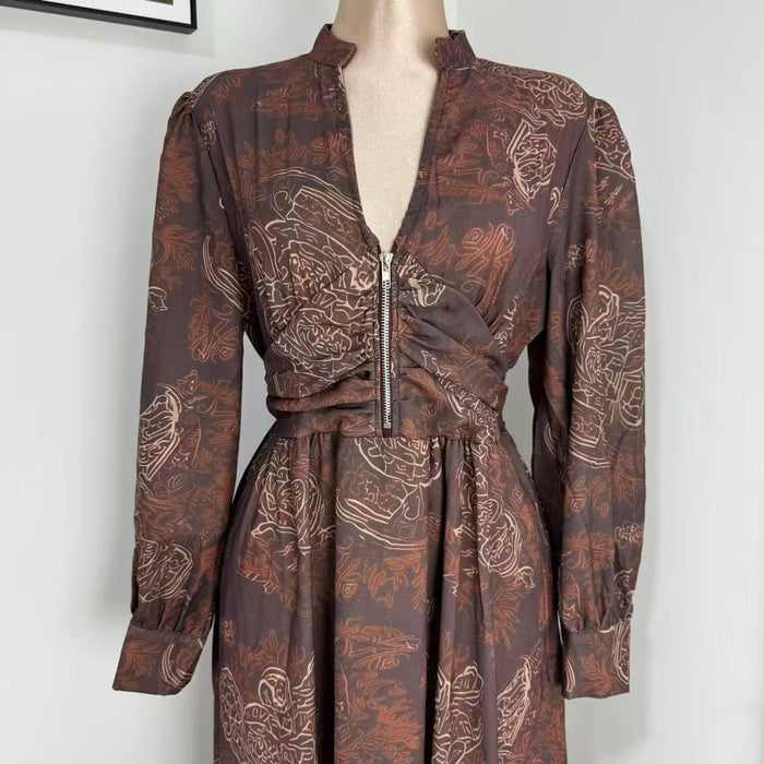 Printed V-Neck Maxi Dress with Puff Sleeves
