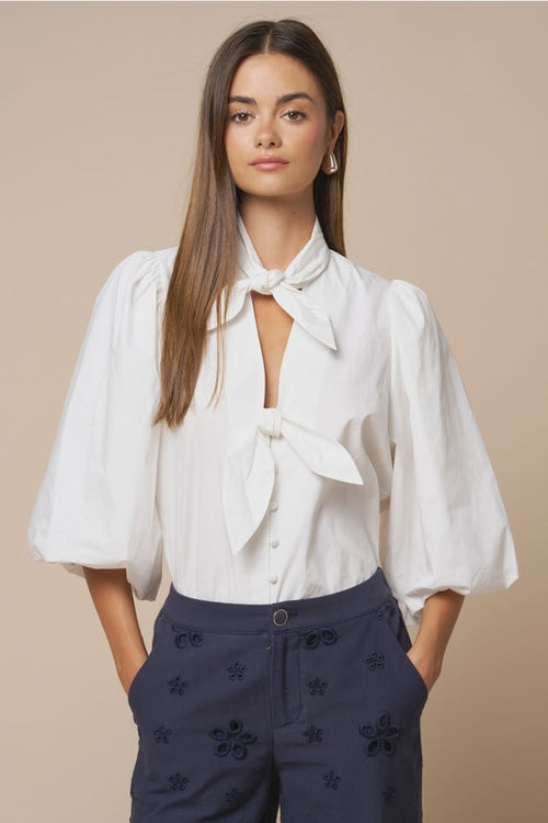 Puff Sleeve Button Down Blouse in White