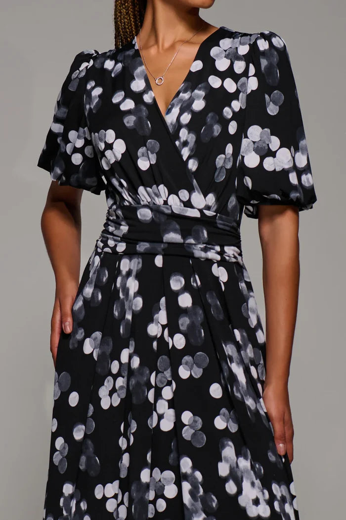 Puff Sleeve Jersey Maxi Dress (Black Spot)