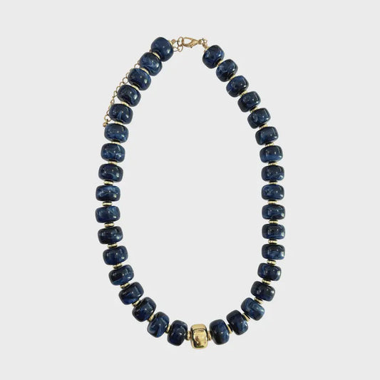 Rachel Chunky Beaded Necklace in Navy