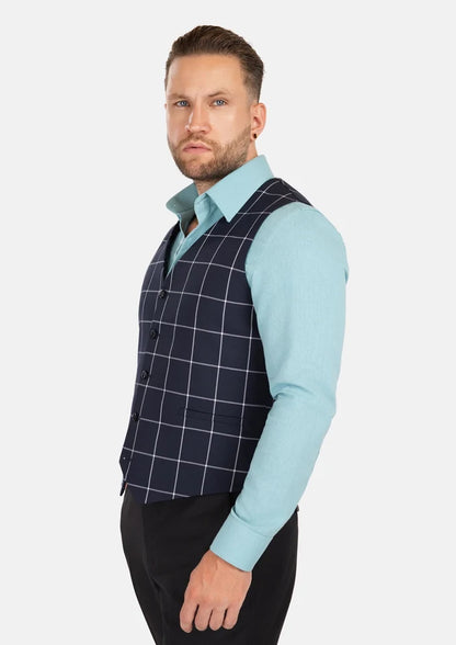 Regal Navy Windowpane Vest - SARTORO