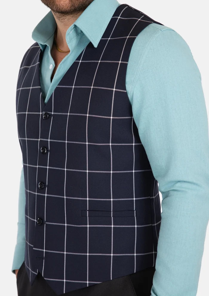 Regal Navy Windowpane Vest - SARTORO