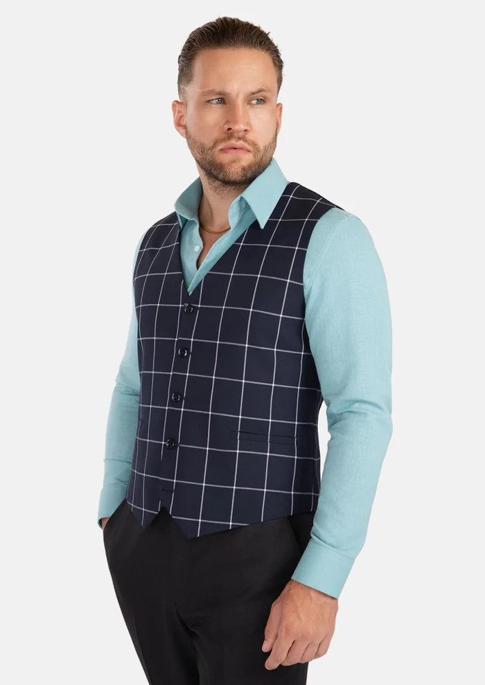 Regal Navy Windowpane Vest - SARTORO
