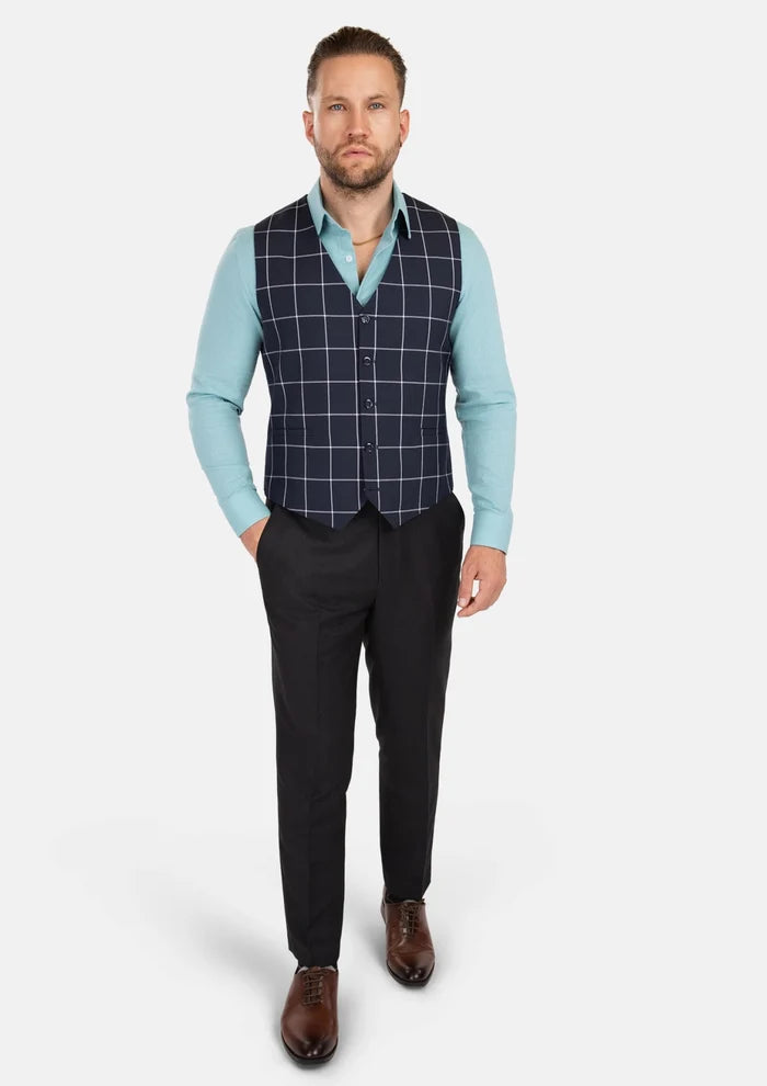 Regal Navy Windowpane Vest - SARTORO