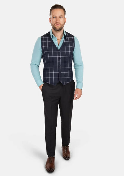 Regal Navy Windowpane Vest - SARTORO