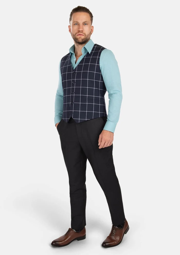 Regal Navy Windowpane Vest - SARTORO