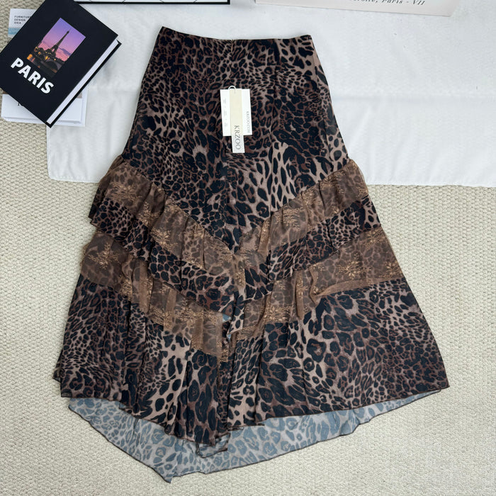 Retro Leopard Print Ruffle Skirt