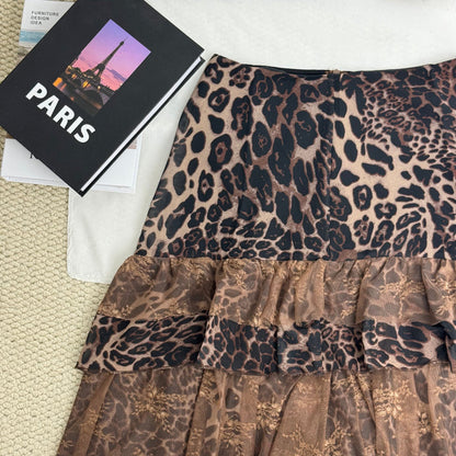 Retro Leopard Print Ruffle Skirt