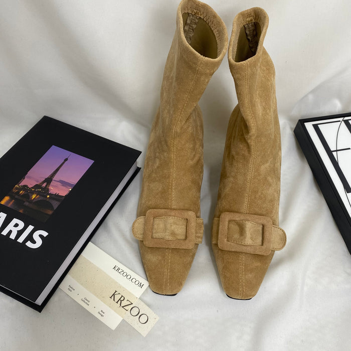 Retro Square-Toe Ankle Boots