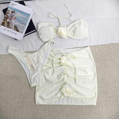 Rose flower halter three-piece swimsuit