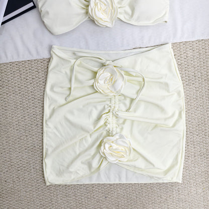 Rose flower halter three-piece swimsuit