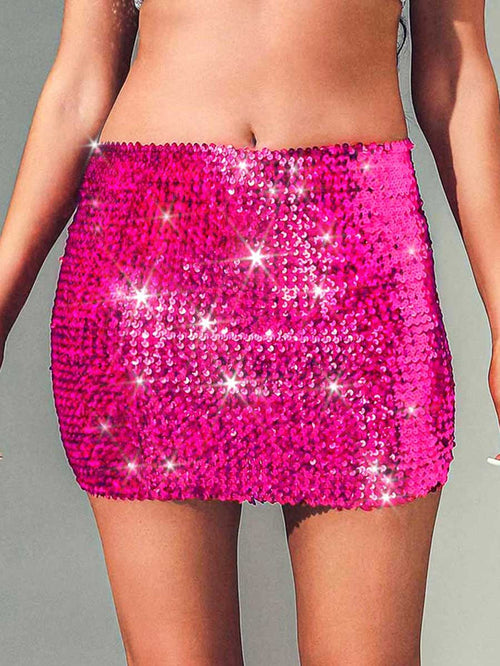 Rose Pink Glitter Tight Mini Skirt