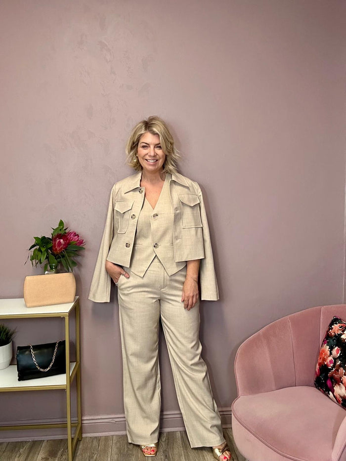 Rossa Wide Leg Pants (Super Light/Natural Melange)