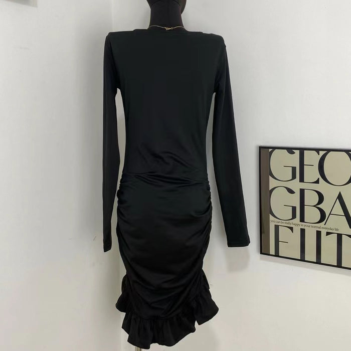Round Neck Pleated Twist Dress