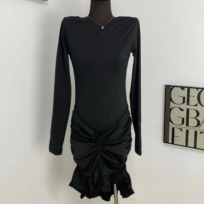 Round Neck Pleated Twist Dress
