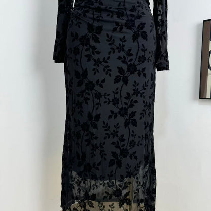 Round-Neck Printed Long-Sleeve Dress