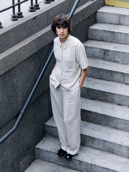 Sanne Linen Blend Short Sleeve Shirt (Sandshell)