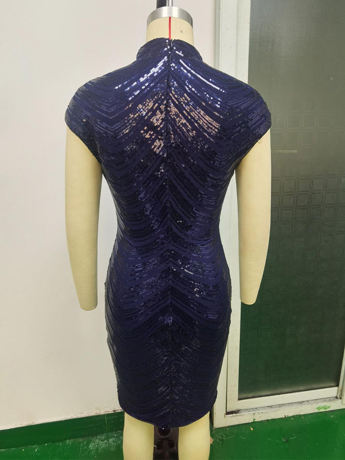 Sequin Bodycon Dress with Mandarin Collar