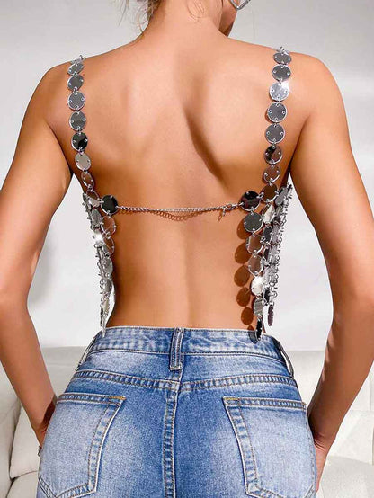 Sequin Bra Silver - Sparkly Large Round Camisole Top