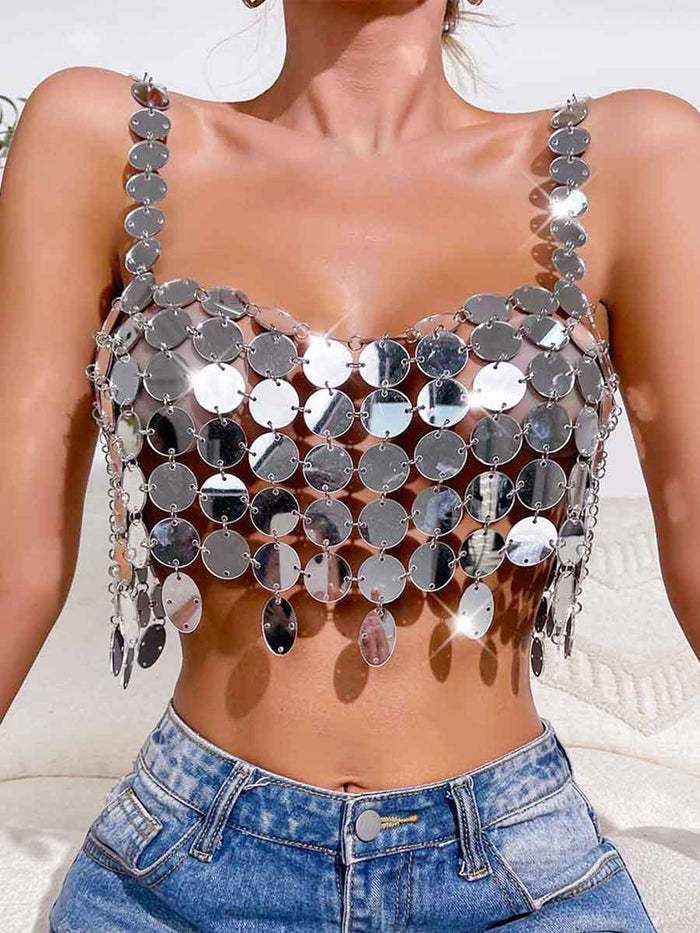 Sequin Bra Silver - Sparkly Large Round Camisole Top
