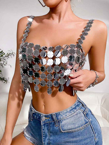 Sequin Bra Silver - Sparkly Large Round Camisole Top