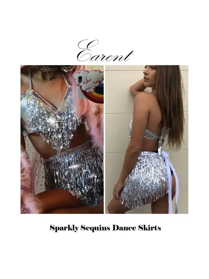 Sequin Tassel Two Piece Sets - Bra Top & Mini Skirt