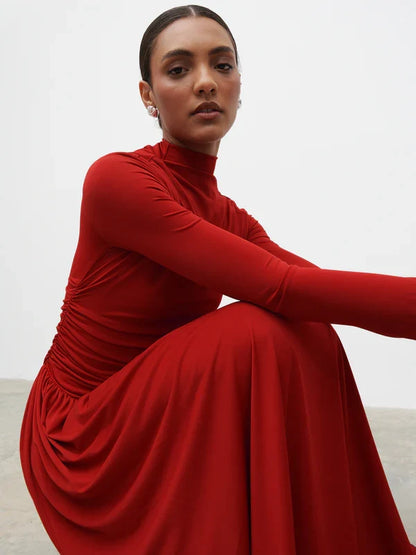 Shai Ruched Maxi Dress (Red)