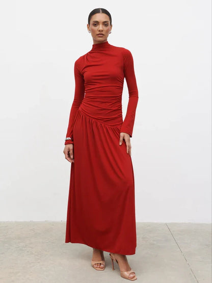 Shai Ruched Maxi Dress (Red)