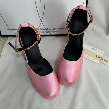 Silk satin square-toe platform heels
