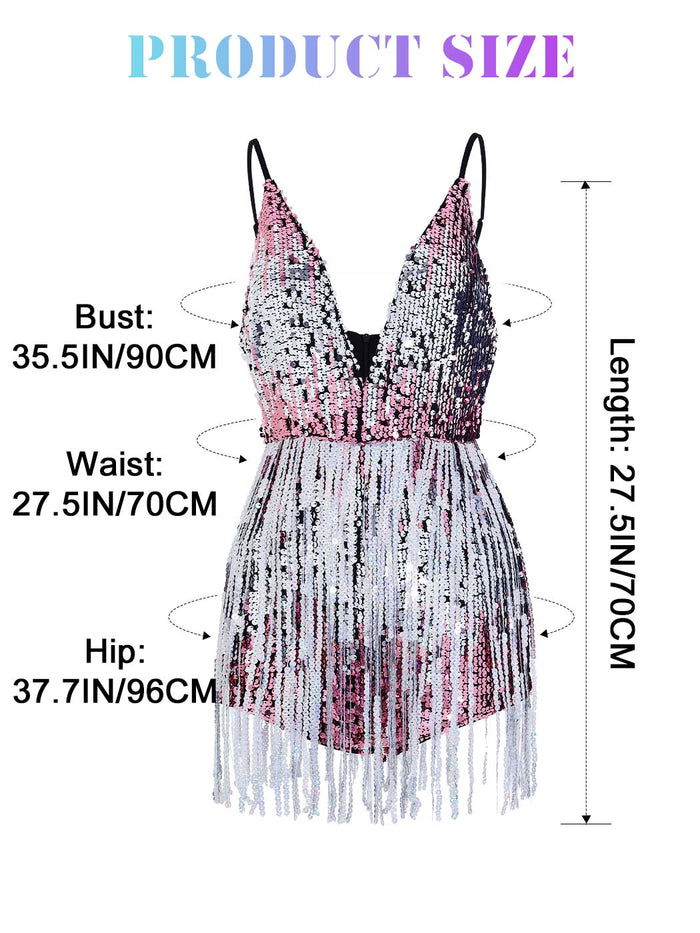 Silver and Pink Sequin Fringe Bodysuit