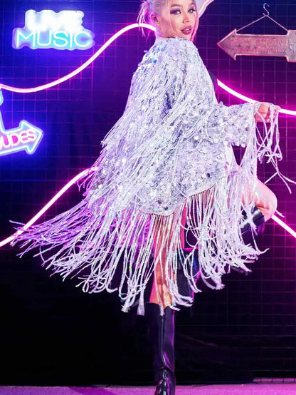 Silver Fringe Jacket - Silver Sequin Fringe Top