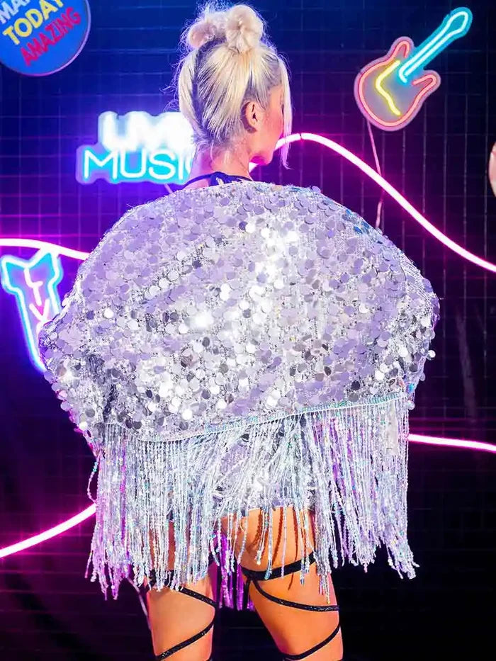 Silver Fringe Sparkle Jacket - Fringe Sparkly Jacket