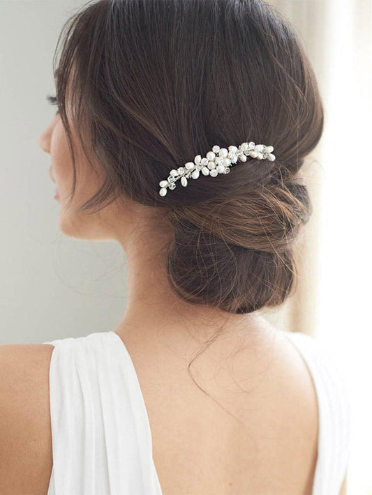 Silver Hair Comb with Pearls and Rhinestones