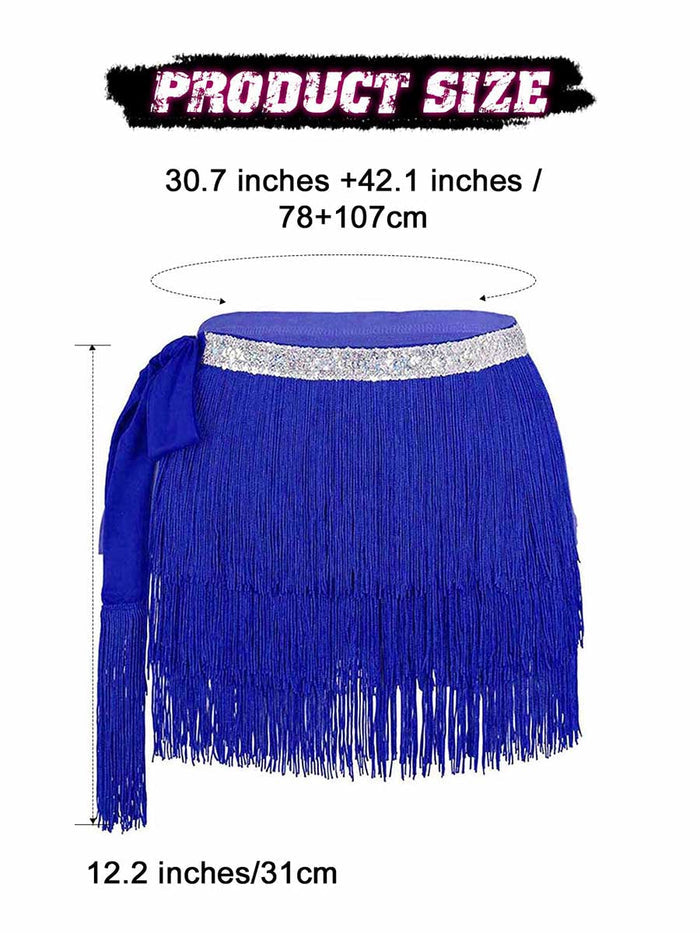 Silver Sequin Bright Blue Tassel Skirt