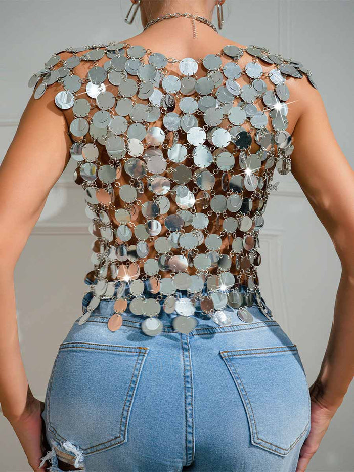 Silver Sequin Chainmail Patchwork Tank Top