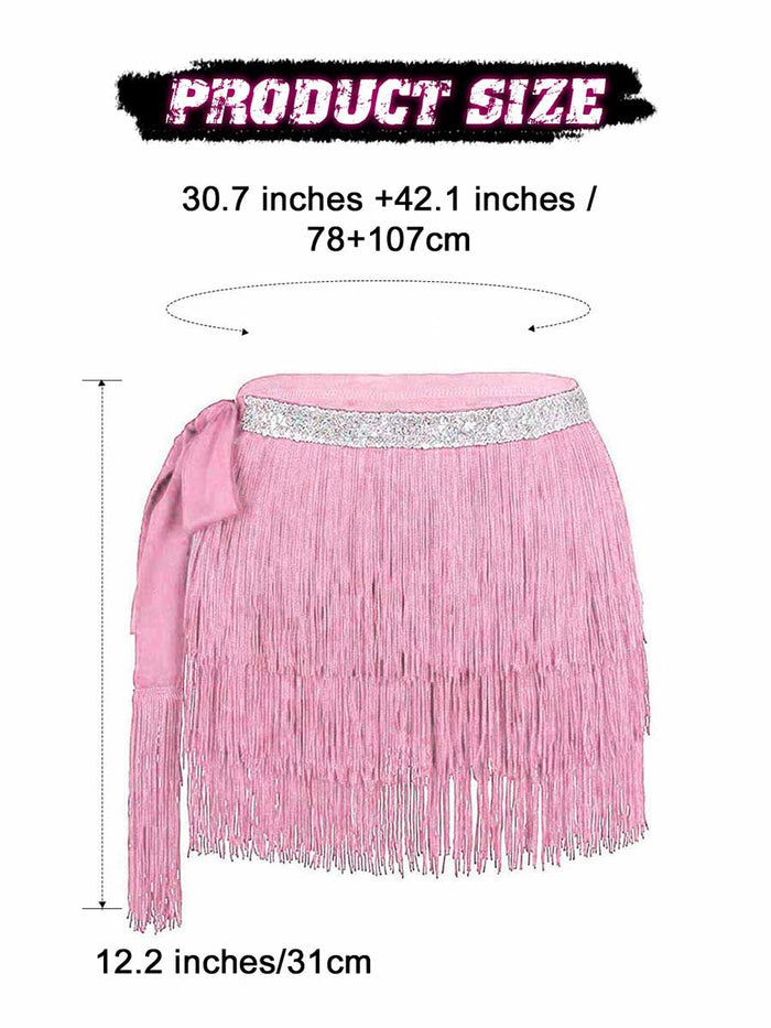 Silver Sequin Pink Tassel Skirt