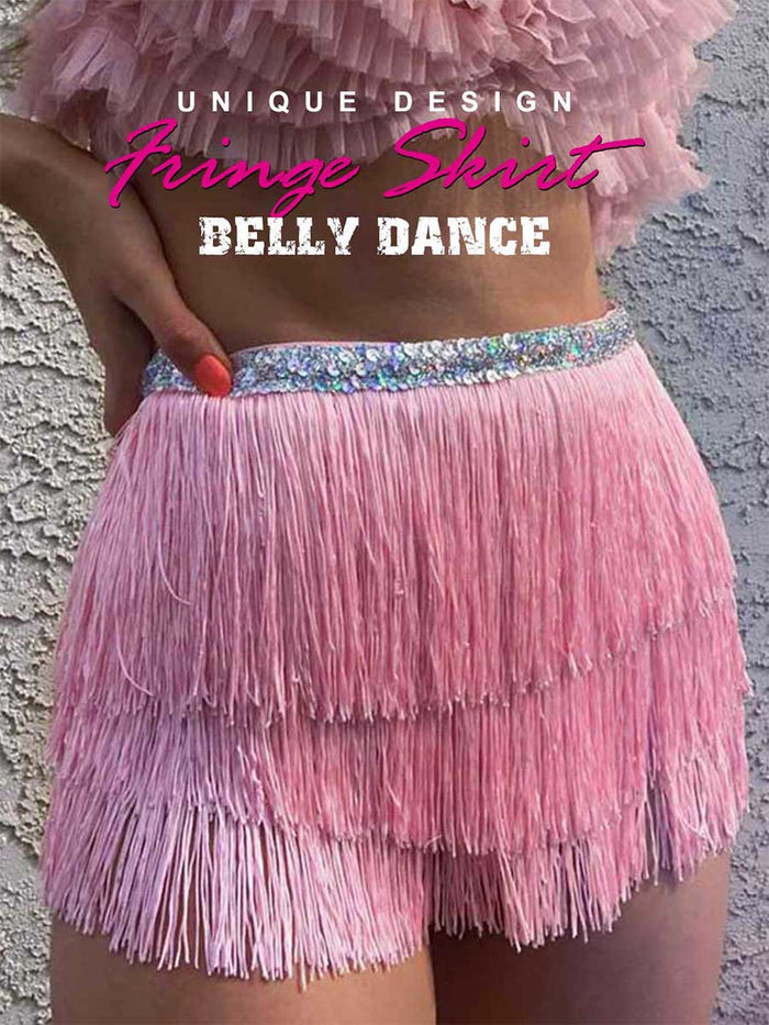 Silver Sequin Pink Tassel Skirt