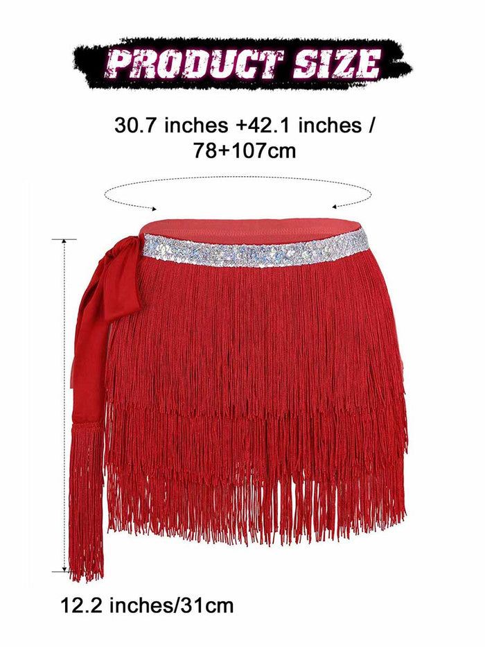 Silver Sequin Red Tassel Skirt