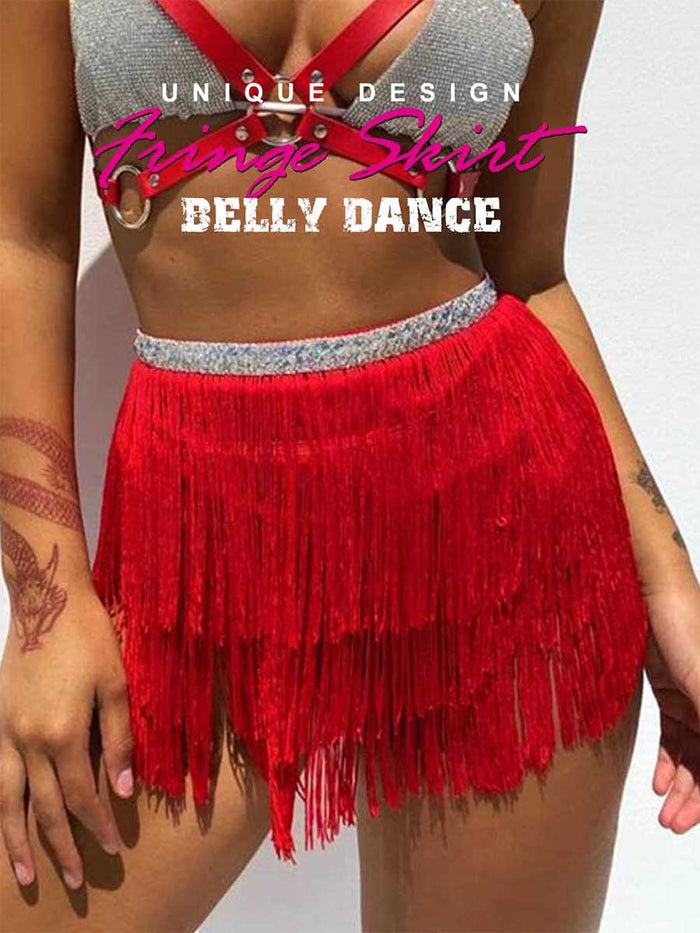Silver Sequin Red Tassel Skirt