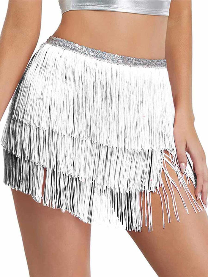 Silver Sequin Tassel Skirt